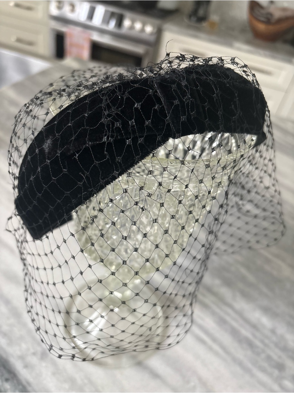 Black Velvet Headband with Birdcage Veil 1960s authentic vintage bow style